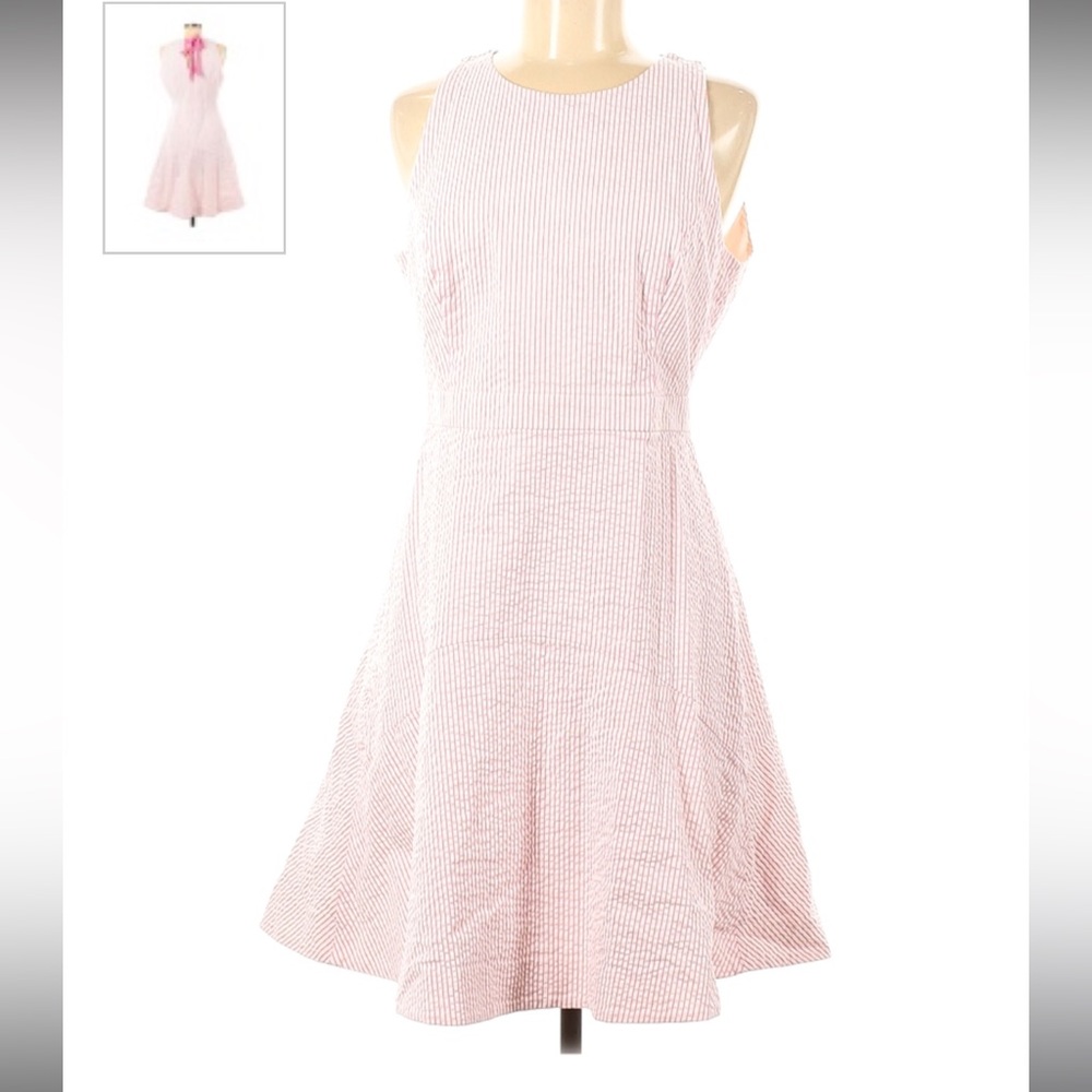 J Crew Pink Pinstripe Bow Tie Lined Cotton Dress
